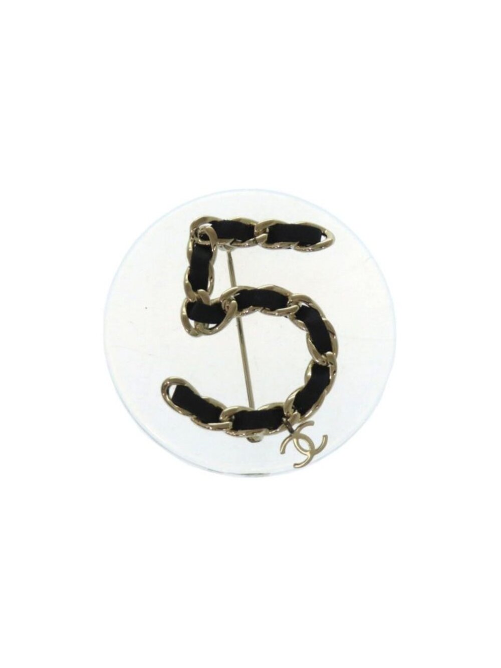 Chanel No 5 CC Logo B Leather Black Chain Motif Brooch